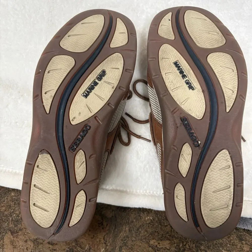 Sebago Brown Leather Boat Shoes Lace Up Comfort Deck Loafers Mens 8.5 WW